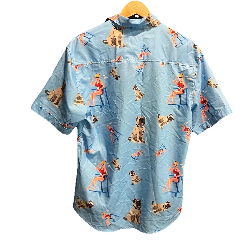 RSVLTS Blue The Sandlot Lifeguard Dog Men's Casual Button Down Shirt Size Medium - Picture 2 of 5